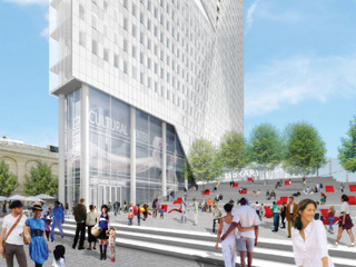 Rendering of public plaza and tower of BAM South project. Image Credit: Two Trees Management.