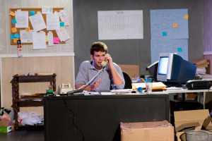 In "The Believers", Chris Connor (Taylor Anthony Miller) begins a long day at the campaign office. (Image Credit: The Storm Theatre Company)