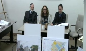 (l. to r.) Mitchell Hirth, Fran Schwartz, and Dan Egers testify on behalf of the proposed Fort Hamilton Parkway rezoning. Image credit: NYC.gov