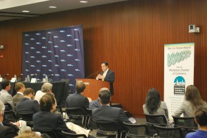 Councilmember Daniel Garodnick delivers the keynote address of the East Midtown Rezoning panel. Image credit: Manhattan Chamber of Commerce