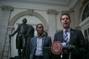 Council Member Mark Levine speaking with Council Member Ritchie Torres to his left. Image credit: William Alatriste/New York City Council